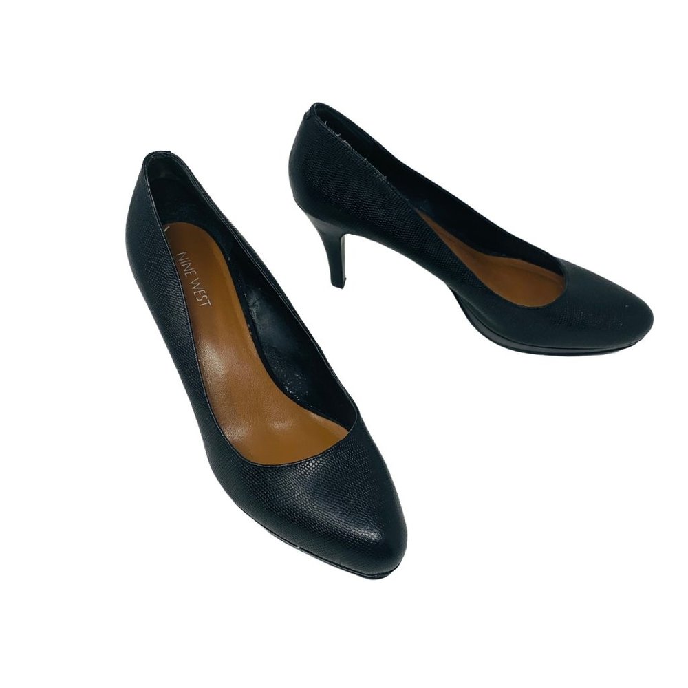 Nine West Pless Black Animal Print Textured Platform Pumps Heels 9M